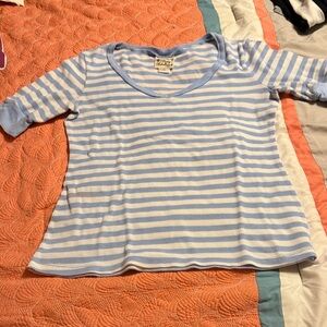 Pretty Rebellious Sky Blue and White Striped Tee